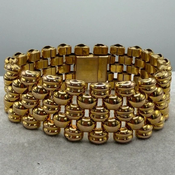 Vintage Swiss thick heavy gold plating panther link gold bracelet - 20 micron - Picture 9 of 16